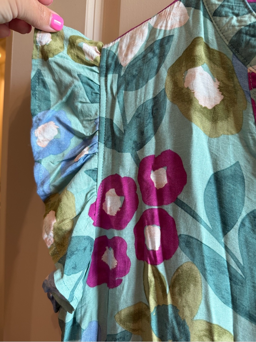 entro Aqua Floral Tiered Dress with Magenta Accents - Picture 3 of 4